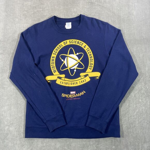 Marvel Spiderman Homecoming Sweatshirt Mens Medium Blue Yellow Pullover Sweater - Picture 1 of 9